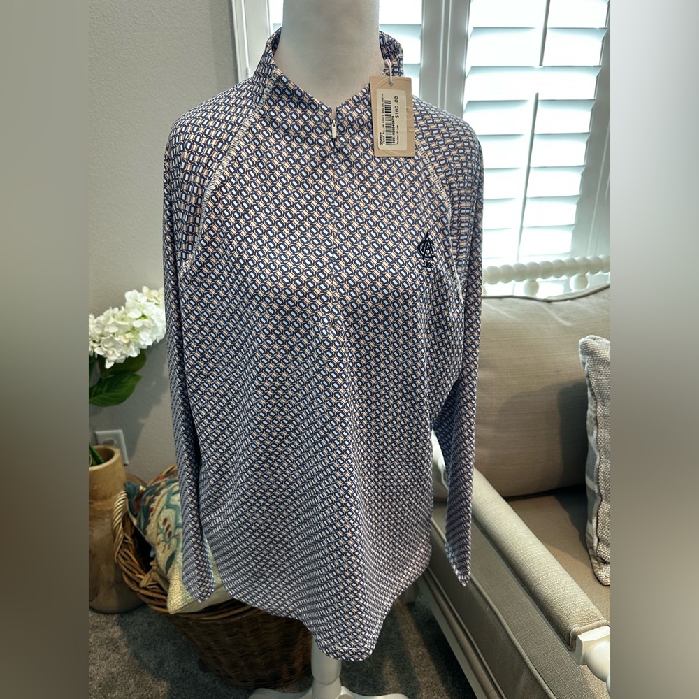 Peter Millar Atlanta Athletic Club Blue and White Patterned Long sleeved 1/4 zip